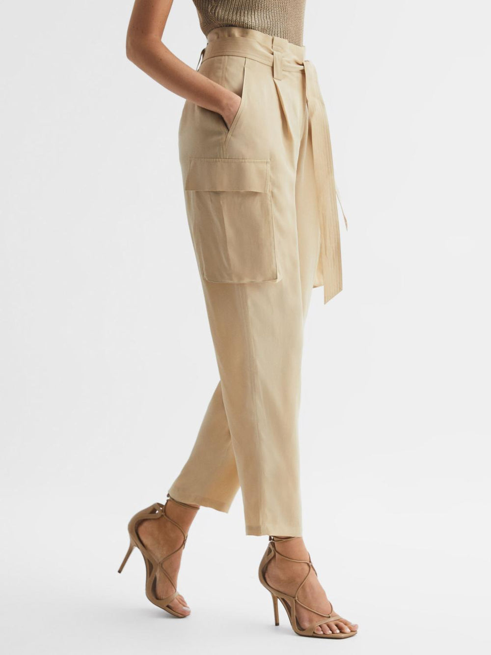 Reiss Trousers | Joanie High Rise Straight Leg Utility Trousers Neutral - Women