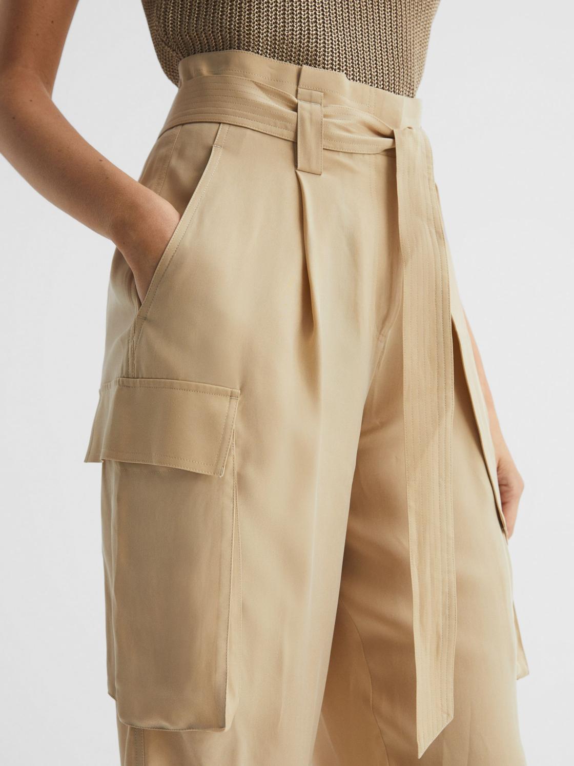 Reiss Trousers | Joanie High Rise Straight Leg Utility Trousers Neutral - Women