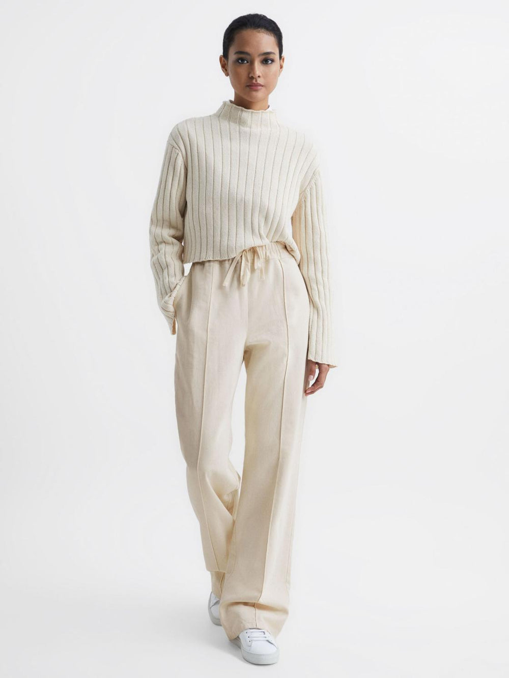 Reiss Trousers | Juno Wide Leg Trousers Cream - Women