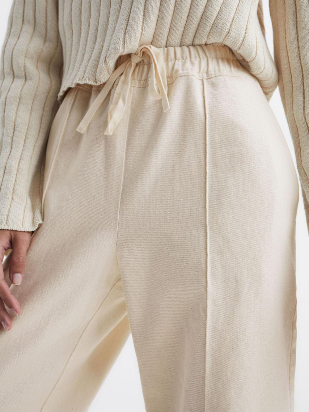 Reiss Trousers | Juno Wide Leg Trousers Cream - Women