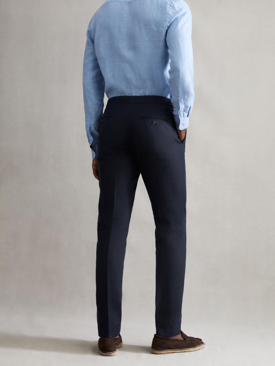 Reiss Trousers | Kin Linen Formal Trousers Navy - Men