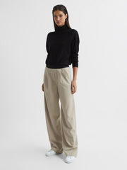 Reiss Trousers | Lena Logo Pull On Wide Leg Trousers Navy - Women