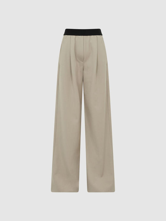 Reiss Trousers | Lena Logo Pull On Wide Leg Trousers Navy - Women