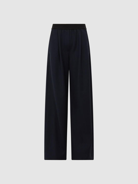 Reiss Trousers | Lena Logo Pull On Wide Leg Trousers Navy - Women