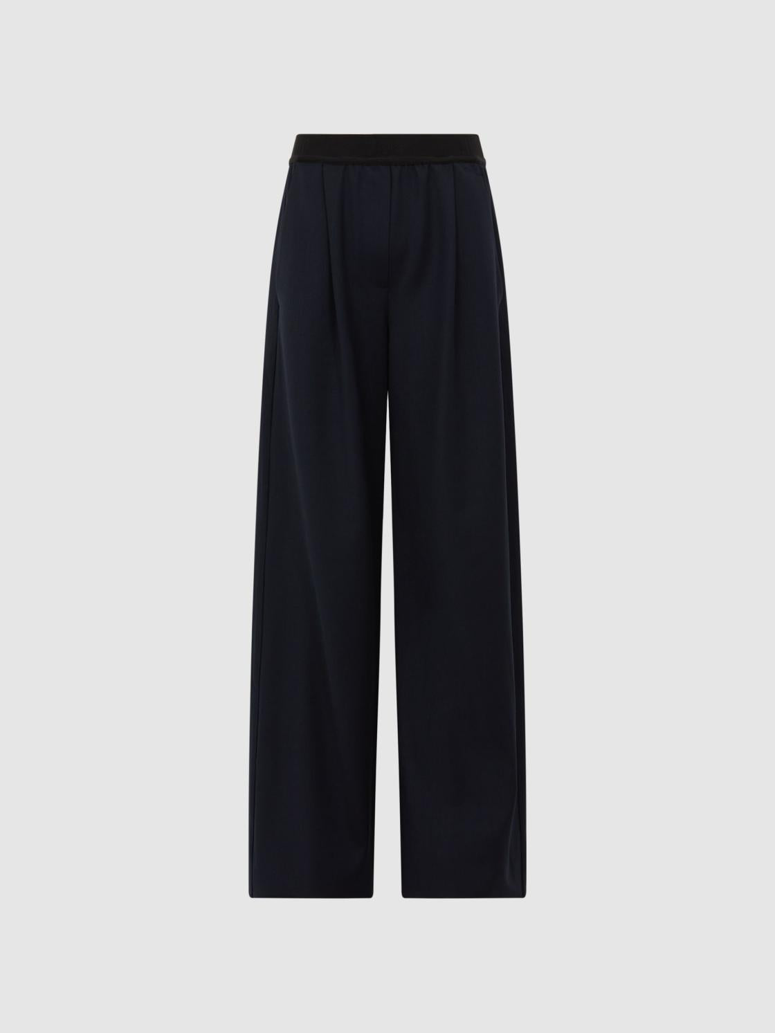 Reiss Trousers | Lena Logo Pull On Wide Leg Trousers Navy - Women