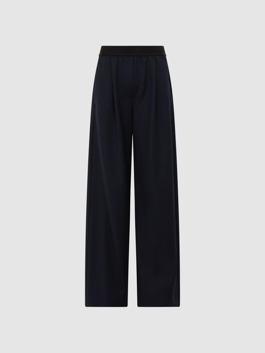 Reiss Trousers | Lena Logo Pull On Wide Leg Trousers Navy - Women