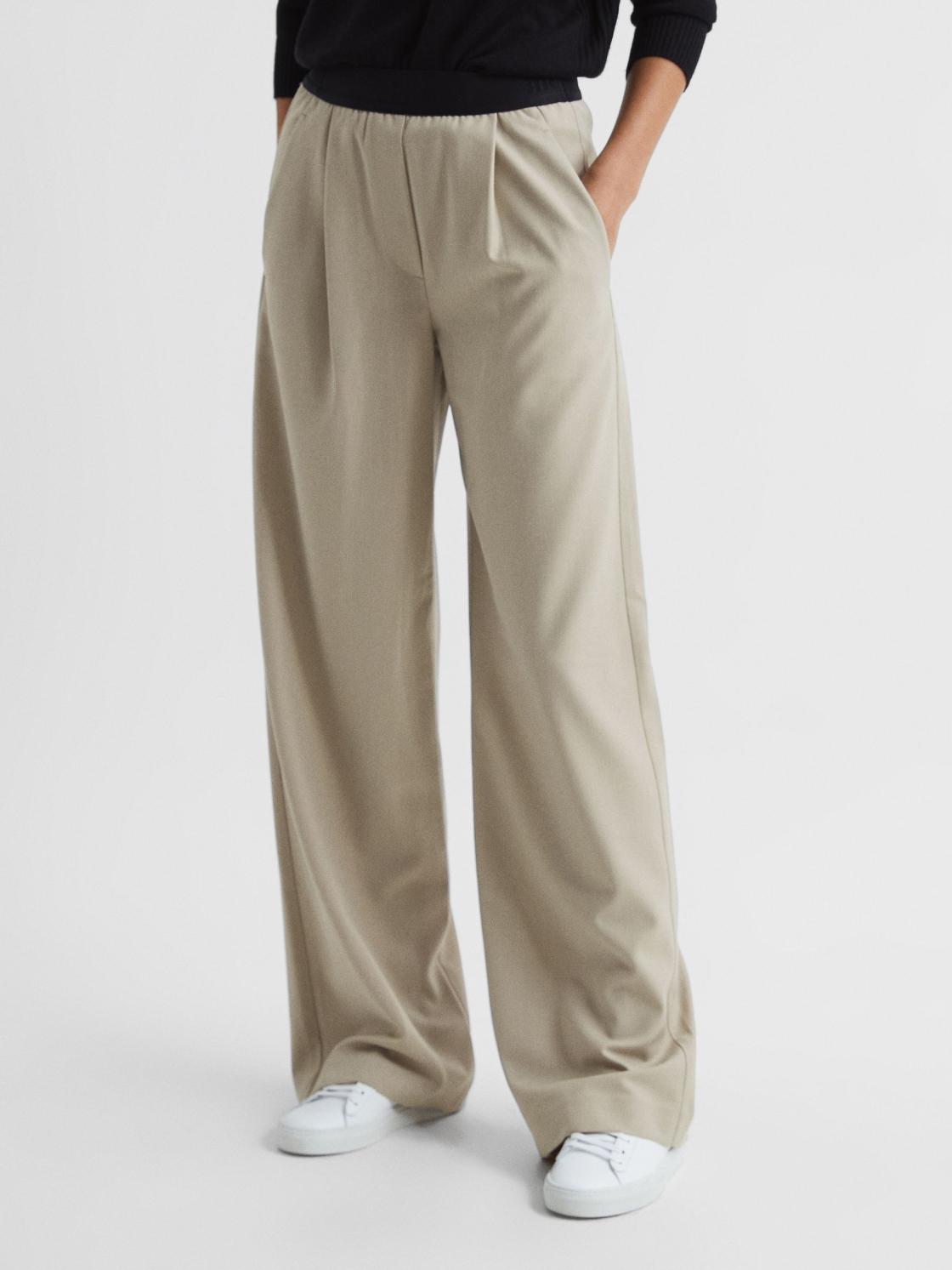 Reiss Trousers | Lena Logo Pull On Wide Leg Trousers Navy - Women