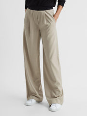 Reiss Trousers | Lena Logo Pull On Wide Leg Trousers Navy - Women