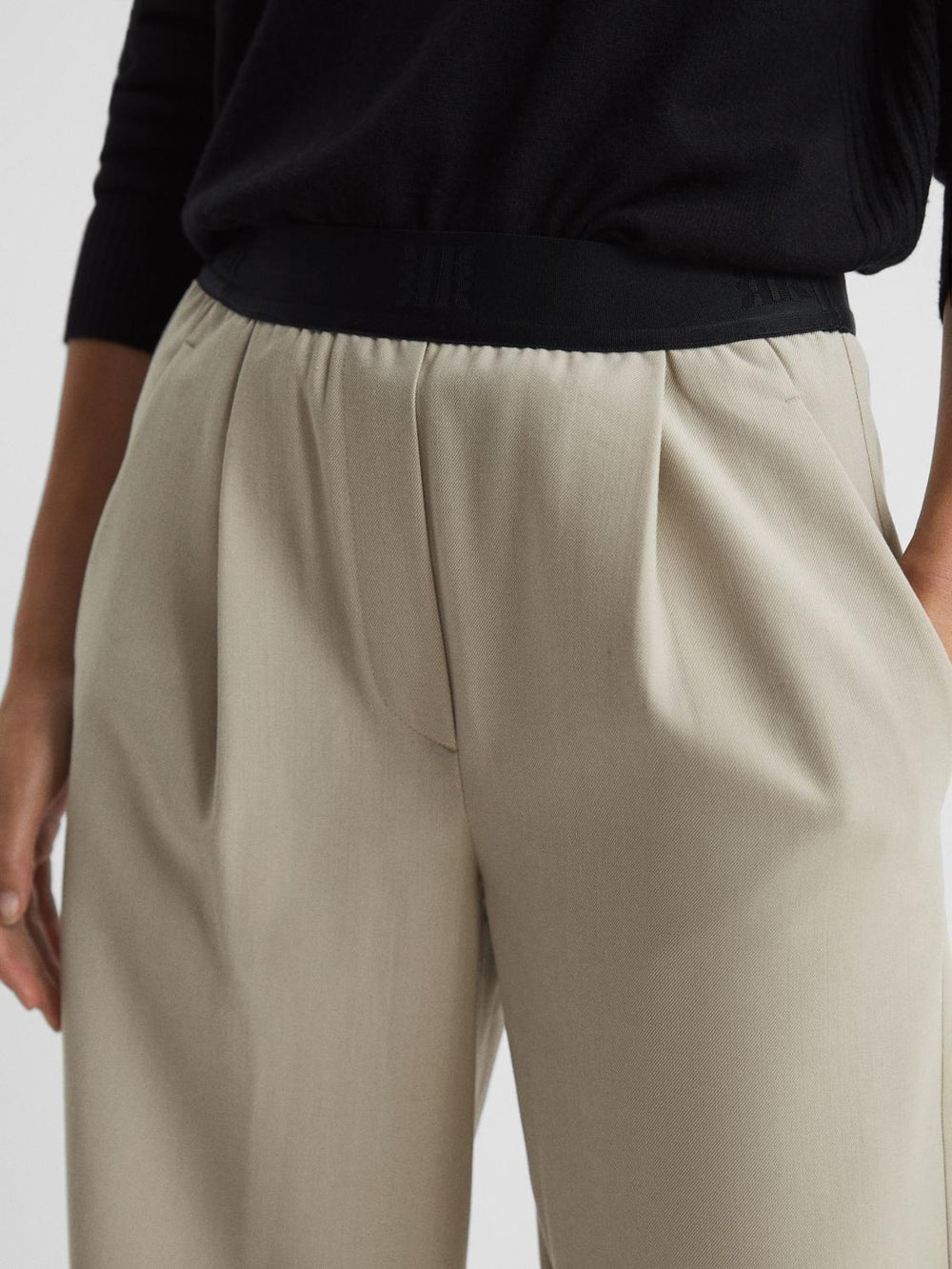 Reiss Trousers | Lena Logo Pull On Wide Leg Trousers Navy - Women