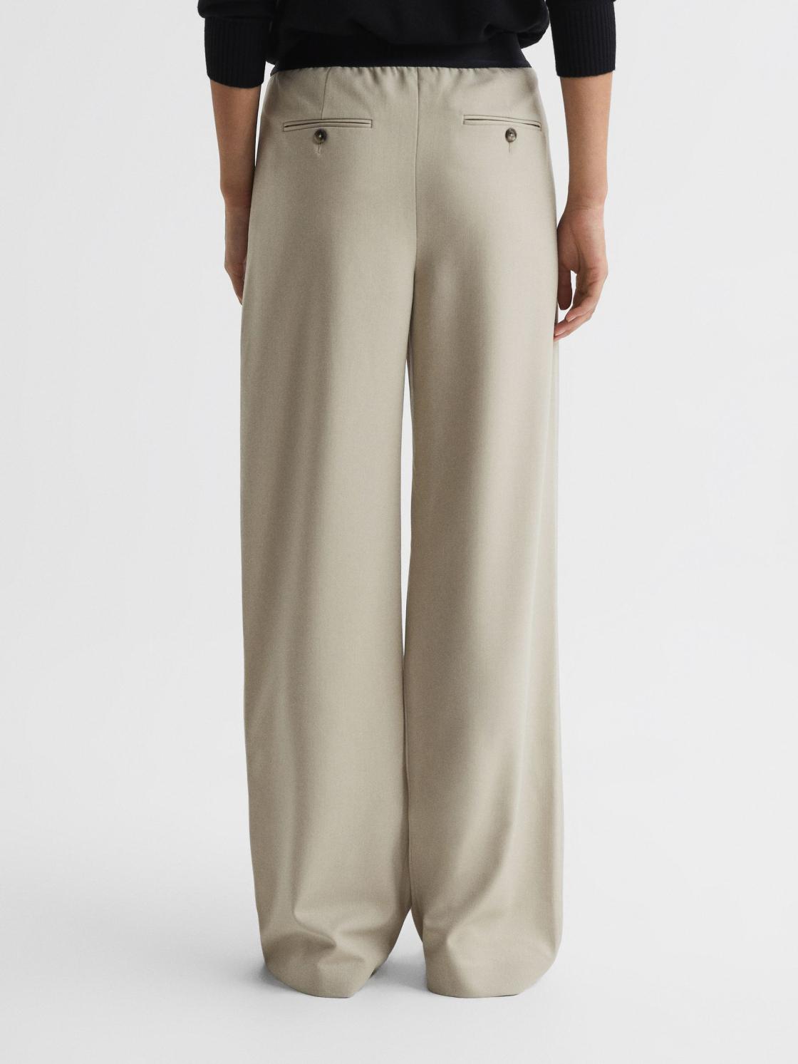 Reiss Trousers | Lena Logo Pull On Wide Leg Trousers Navy - Women