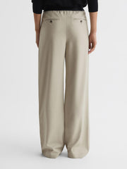 Reiss Trousers | Lena Logo Pull On Wide Leg Trousers Navy - Women