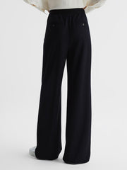 Reiss Trousers | Lena Logo Pull On Wide Leg Trousers Navy - Women