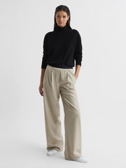 Reiss Trousers | Lena Logo Pull On Wide Leg Trousers Navy - Women