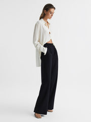 Reiss Trousers | Lena Logo Pull On Wide Leg Trousers Navy - Women