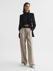 Reiss Trousers | Lena Logo Pull On Wide Leg Trousers Stone - Women