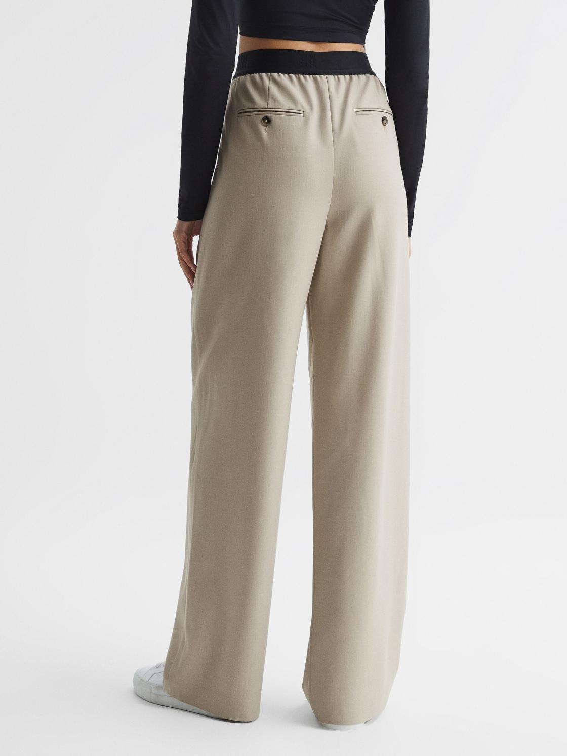 Reiss Trousers | Lena Logo Pull On Wide Leg Trousers Stone - Women