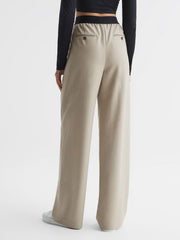 Reiss Trousers | Lena Logo Pull On Wide Leg Trousers Stone - Women