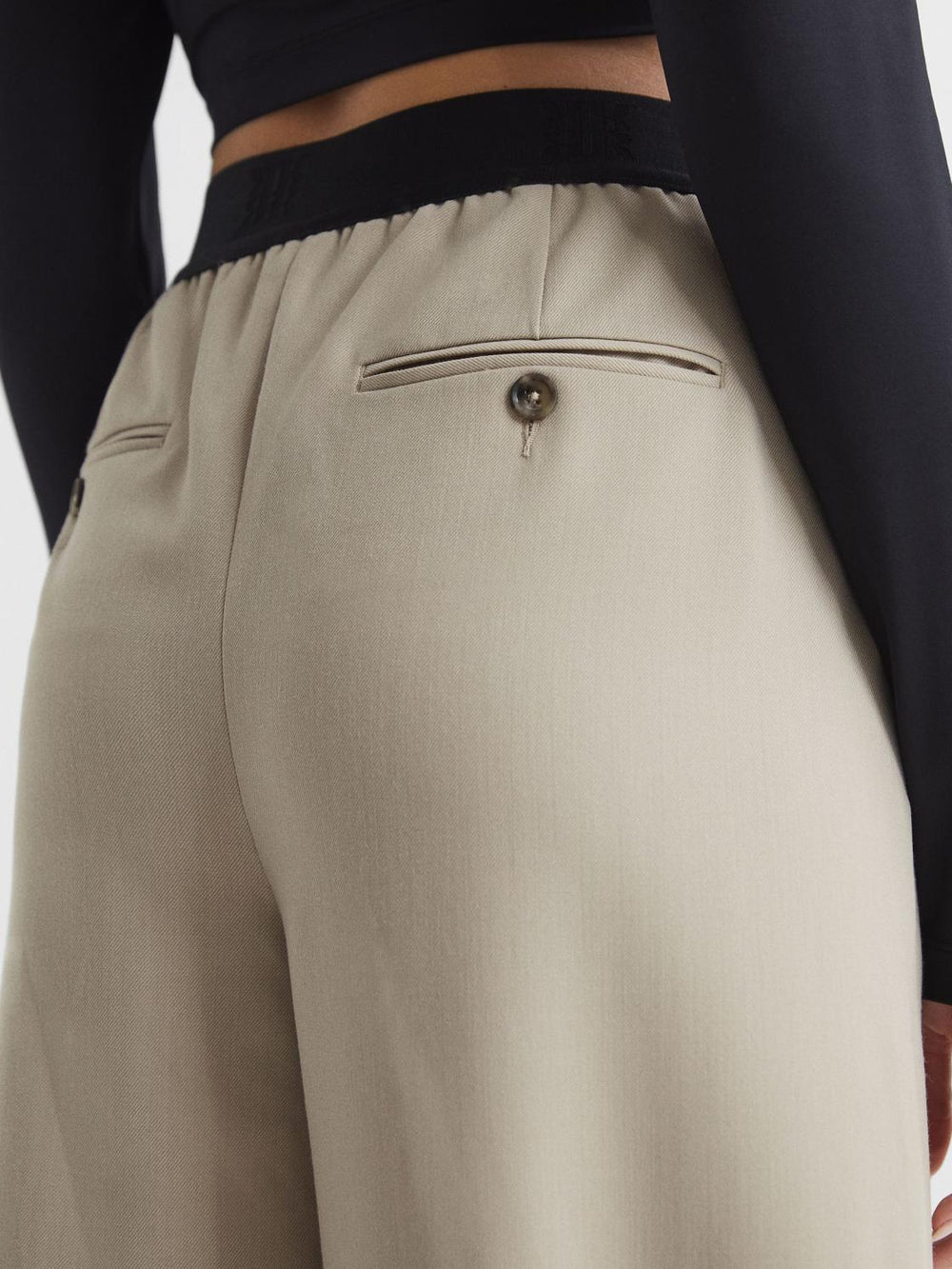 Reiss Trousers | Lena Logo Pull On Wide Leg Trousers Stone - Women