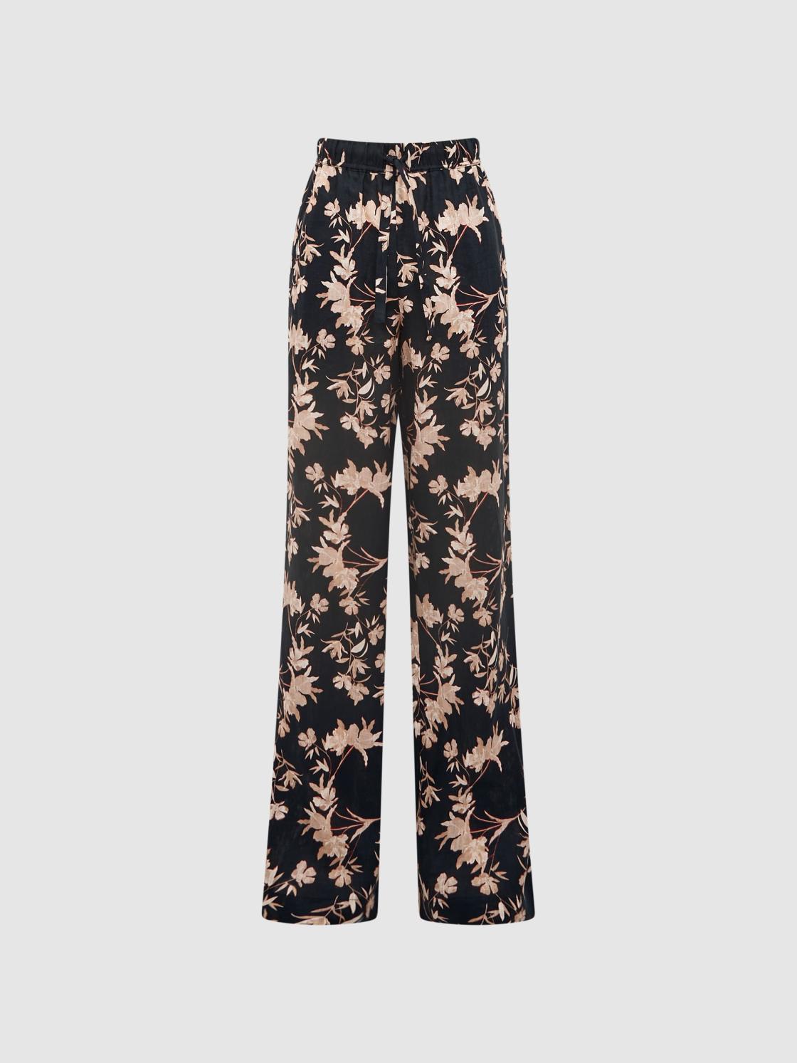 Reiss Trousers | Leo Printed Wide Leg Linen Trousers Black Print - Women