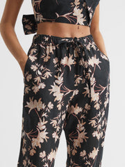 Reiss Trousers | Leo Printed Wide Leg Linen Trousers Black Print - Women