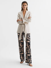 Reiss Trousers | Leo Printed Wide Leg Linen Trousers Black Print - Women