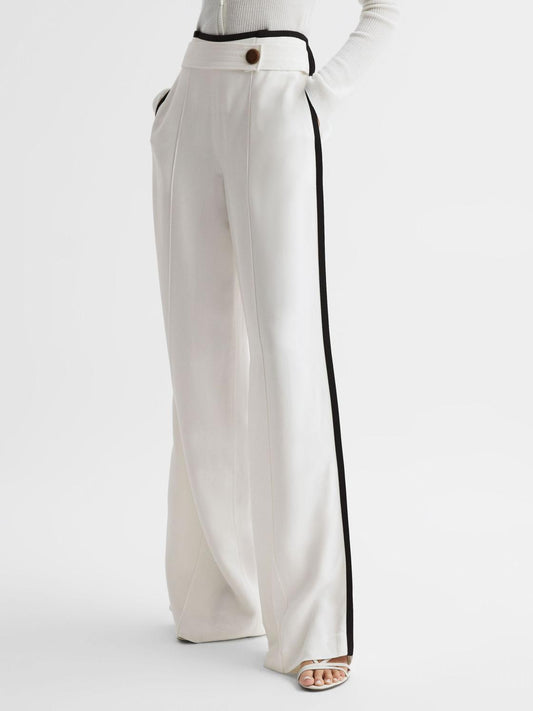 Reiss Trousers | Lina High Rise Wide Leg Trousers Cream - Women