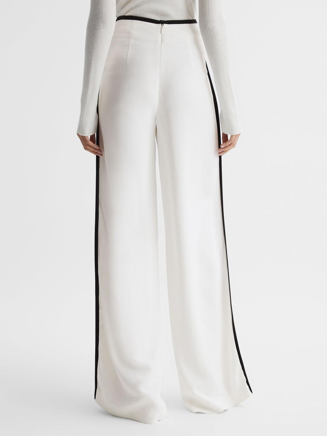 Reiss Trousers | Lina High Rise Wide Leg Trousers Cream - Women