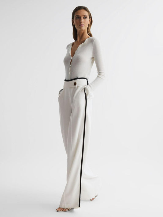 Reiss Trousers | Lina High Rise Wide Leg Trousers Cream - Women