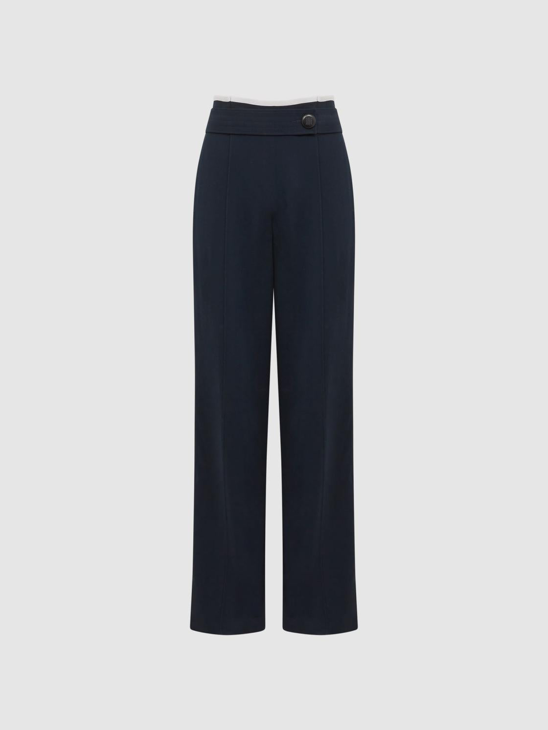 Reiss Trousers | Lina High Rise Wide Leg Trousers Navy - Women