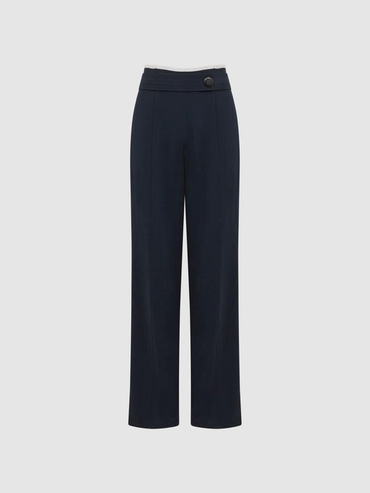 Reiss Trousers | Lina High Rise Wide Leg Trousers Navy - Women