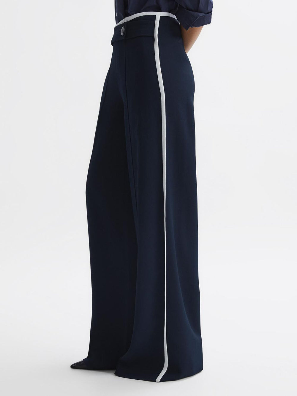 Reiss Trousers | Lina High Rise Wide Leg Trousers Navy - Women