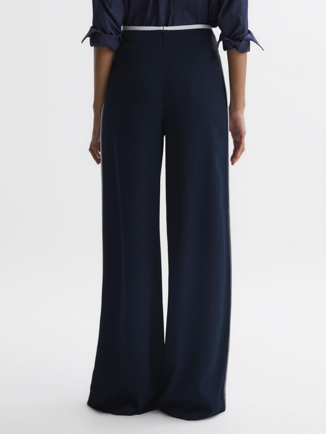 Reiss Trousers | Lina High Rise Wide Leg Trousers Navy - Women