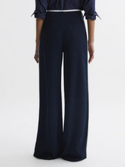 Reiss Trousers | Lina High Rise Wide Leg Trousers Navy - Women