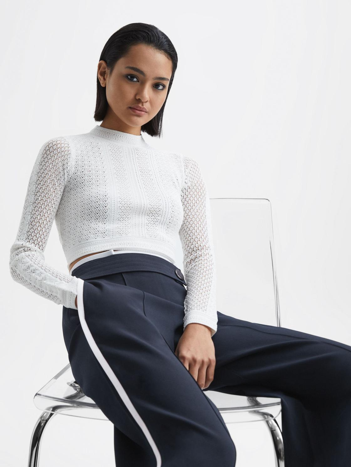 Reiss Trousers | Lina High Rise Wide Leg Trousers Navy - Women