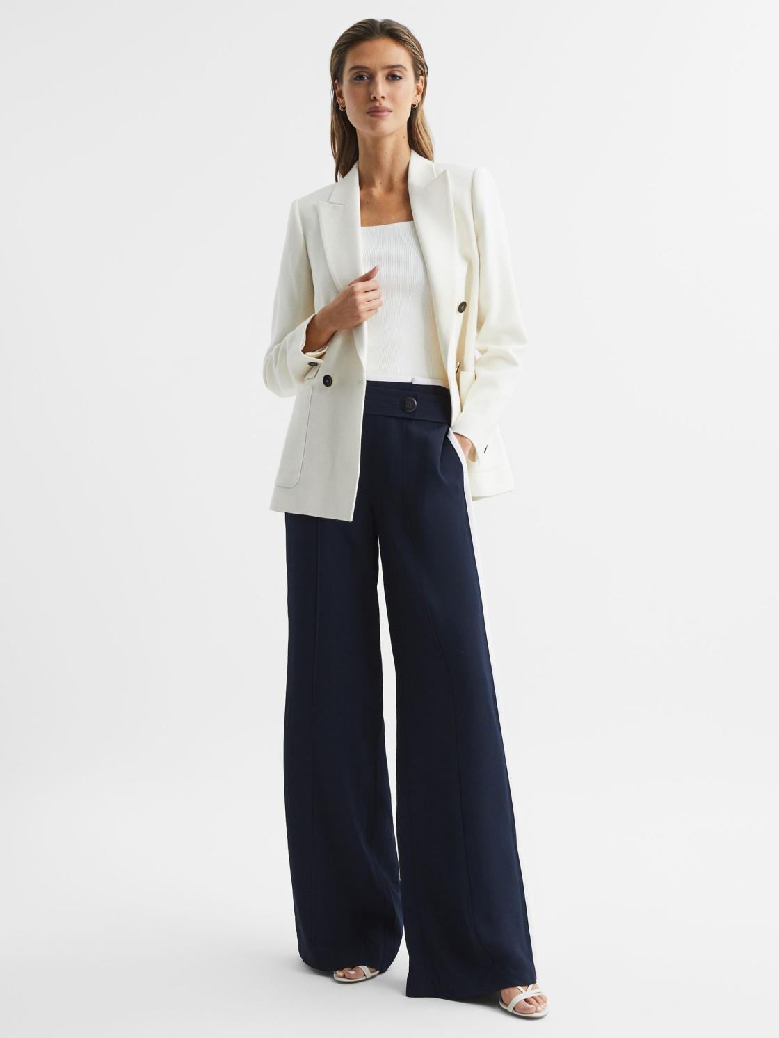 Reiss Trousers | Lina High Rise Wide Leg Trousers Navy - Women