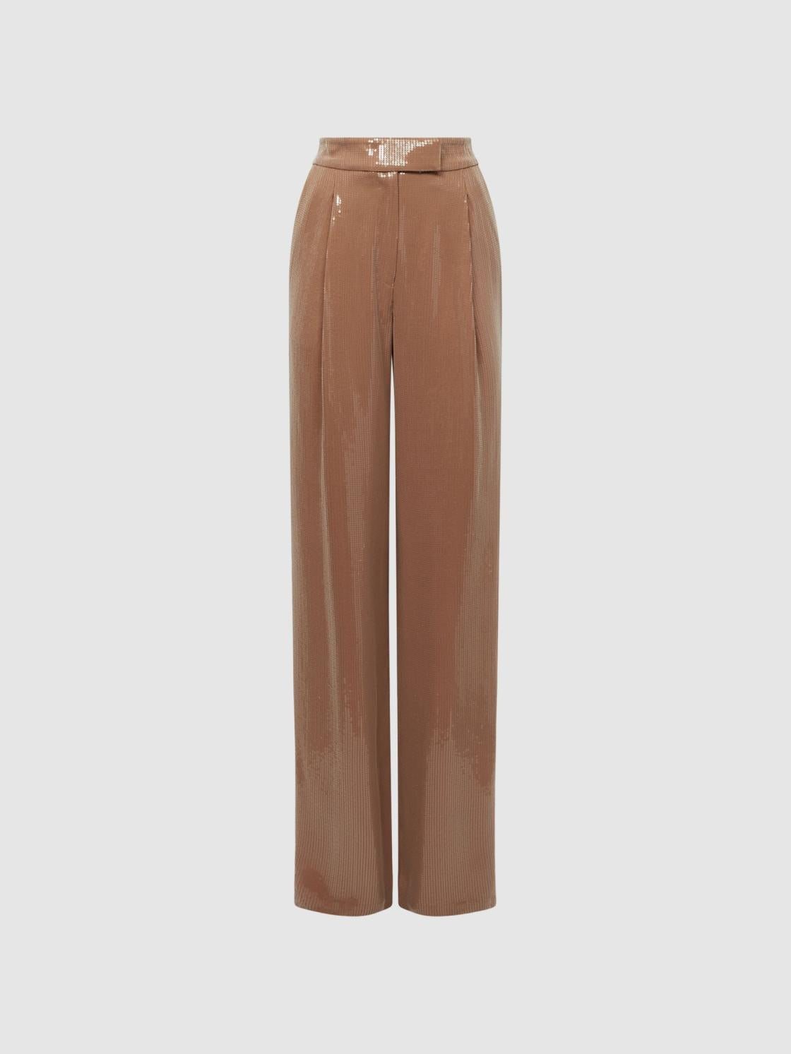 Reiss Trousers | Lizzie Sequin Wide Leg Trousers Nude - Women
