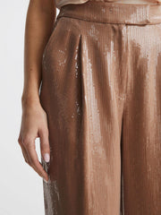 Reiss Trousers | Lizzie Sequin Wide Leg Trousers Nude - Women