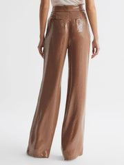 Reiss Trousers | Lizzie Sequin Wide Leg Trousers Nude - Women