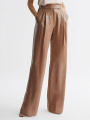 Reiss Trousers | Lizzie Sequin Wide Leg Trousers Nude - Women