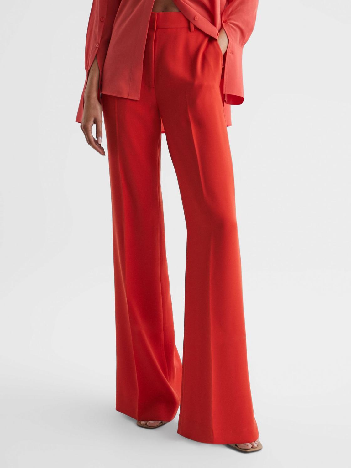Reiss Trousers | Maia Wide Leg Trousers Coral - Women