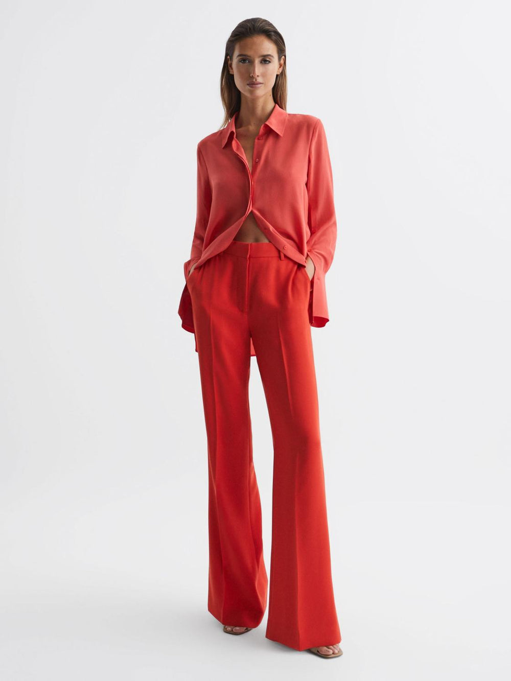 Reiss Trousers | Maia Wide Leg Trousers Coral - Women