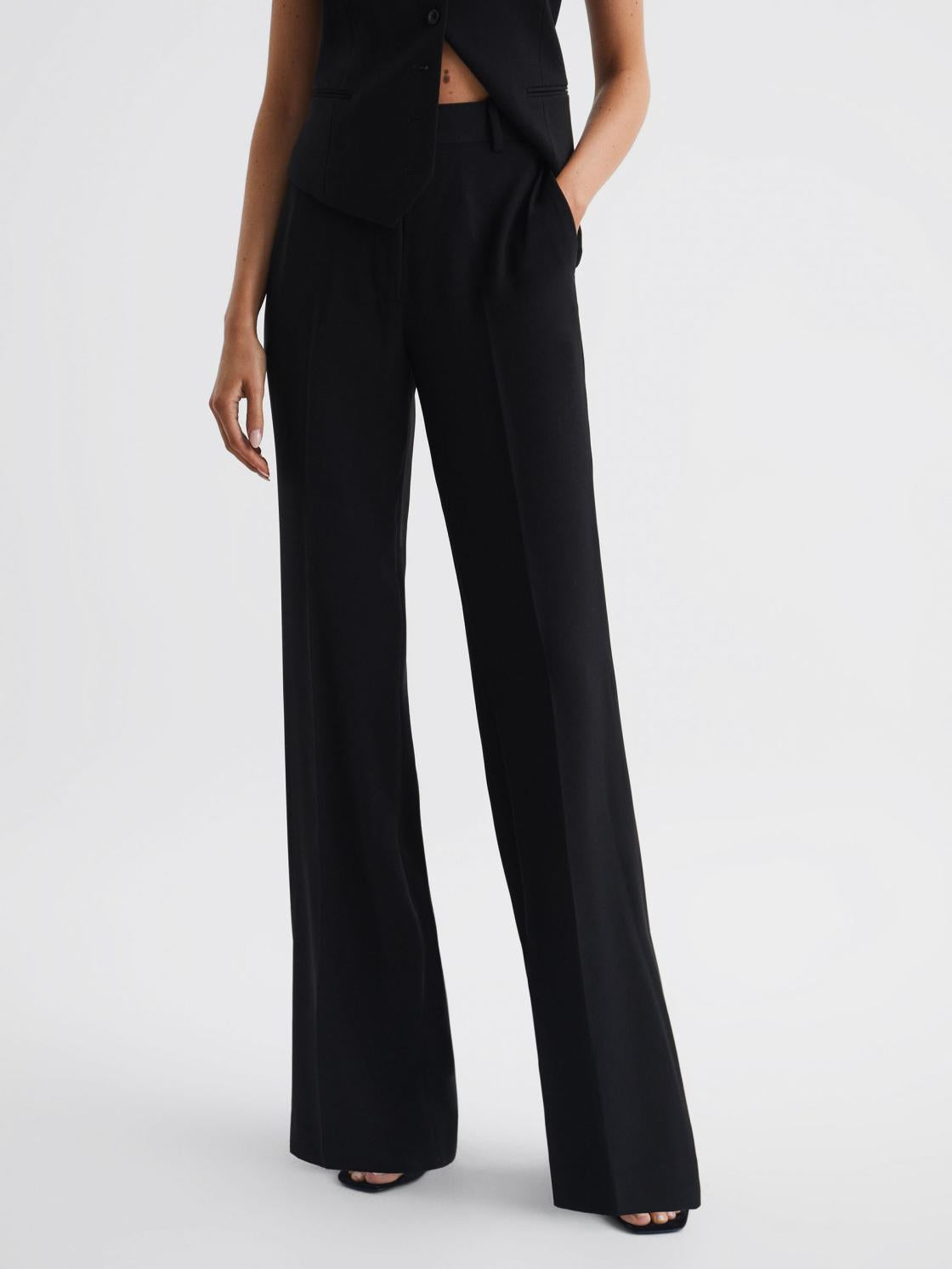 Reiss Trousers | Margeaux Wide Leg Trousers Black - Women