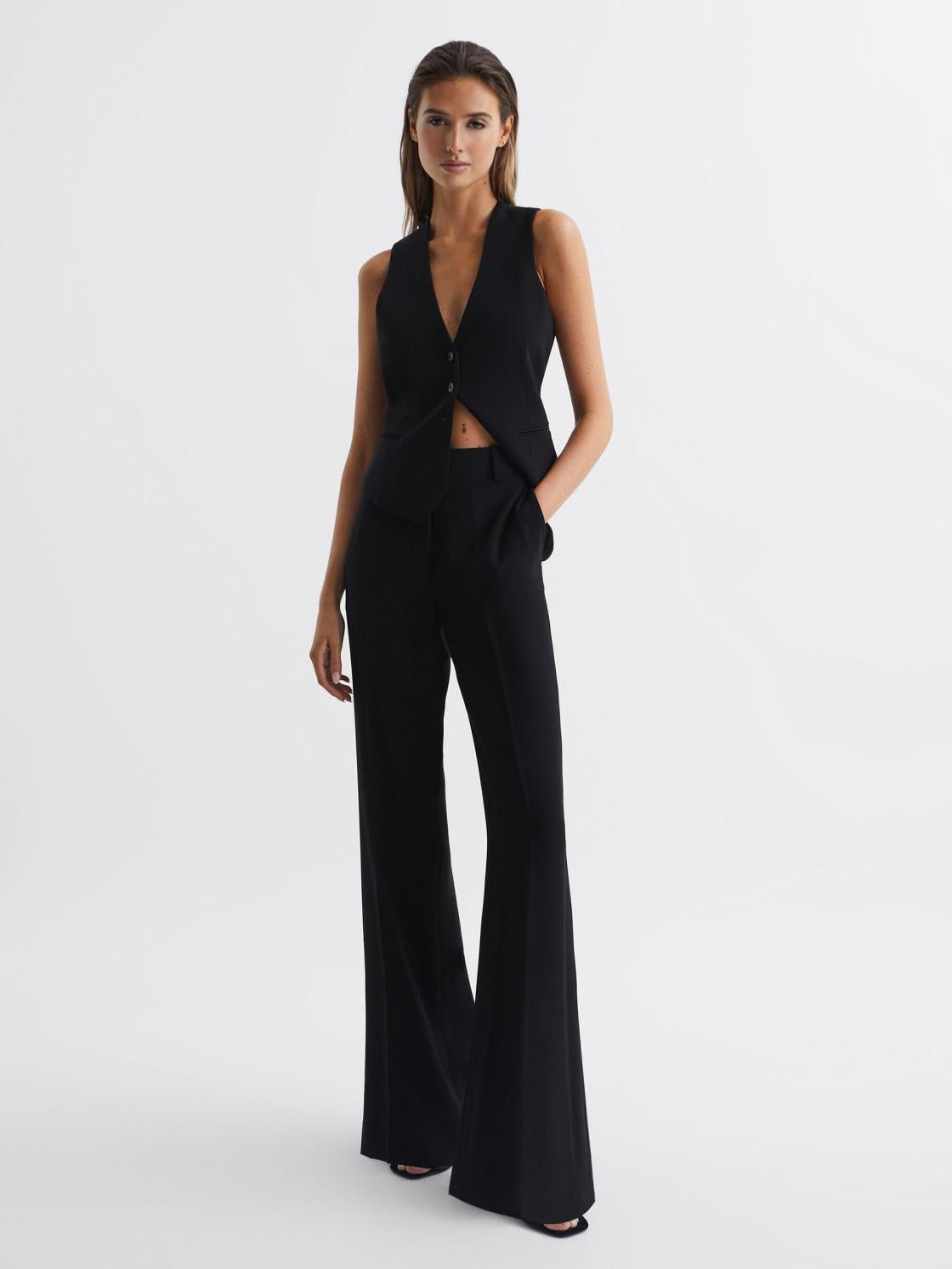 Reiss Trousers | Margeaux Wide Leg Trousers Black - Women