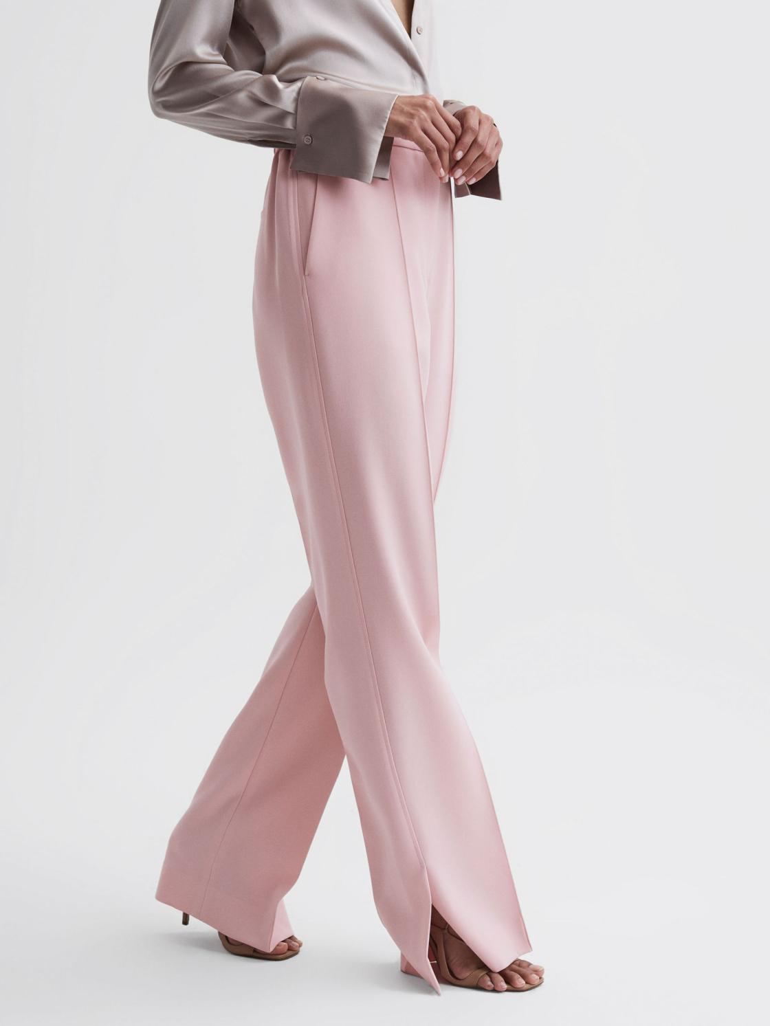 Reiss Trousers | Marina Wide Leg Split Hem Trousers Pink - Women