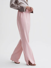 Reiss Trousers | Marina Wide Leg Split Hem Trousers Pink - Women