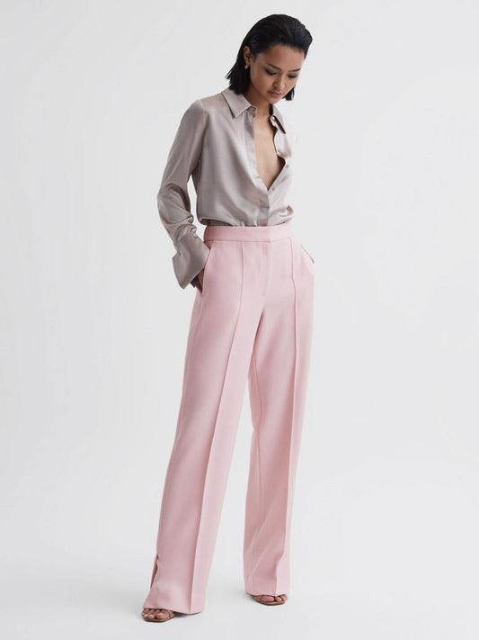 Reiss Trousers | Marina Wide Leg Split Hem Trousers Pink - Women