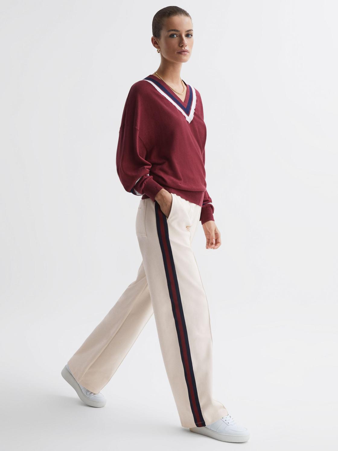 Reiss Trousers | Monte The Upside Wide Leg Side Striped Joggers White - Women