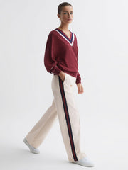 Reiss Trousers | Monte The Upside Wide Leg Side Striped Joggers White - Women