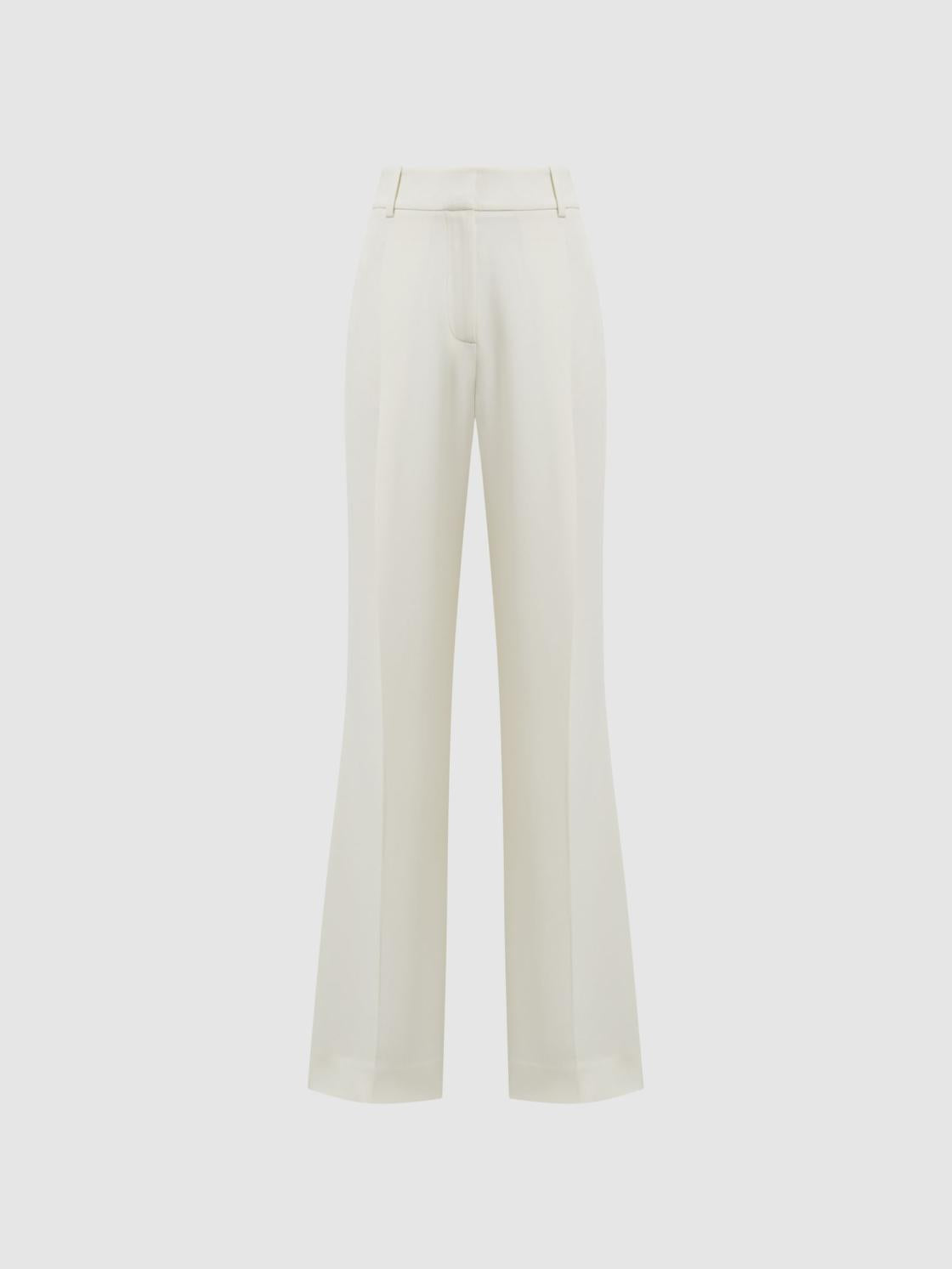 Reiss Trousers | Natalia Wide Leg Pleated Trousers Cream - Women