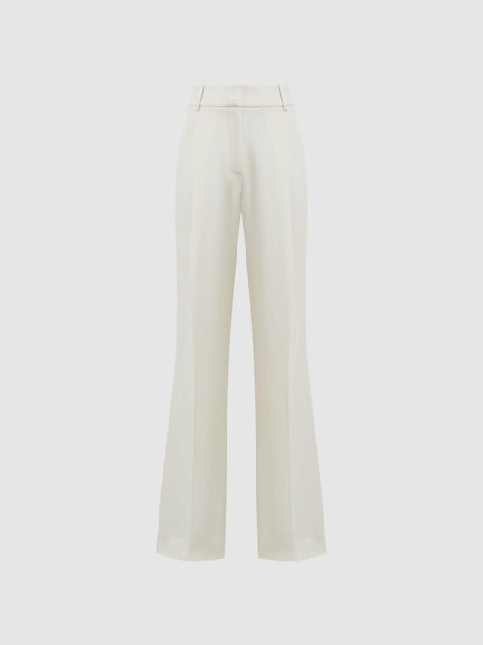 Reiss Trousers | Natalia Wide Leg Pleated Trousers Cream - Women